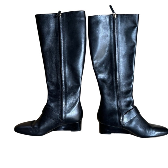 TORY BURCH Sophia Black Nappa Leather Tall Wedge Riding Boots - Picture 4 of 15